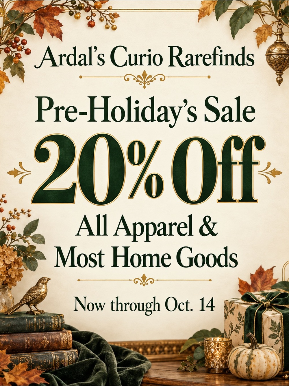 Pre-Holiday Sale Poster - Cream & Dark Green